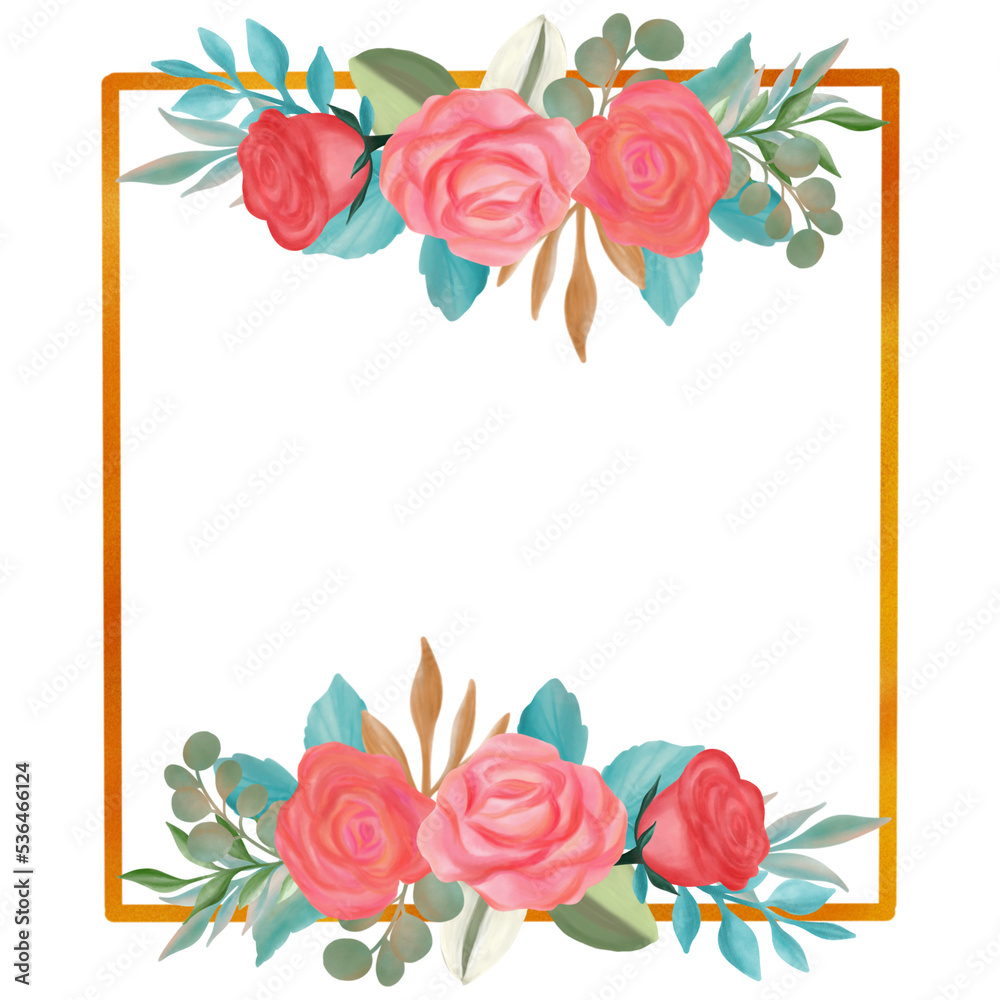 Obraz premium rose flower bouquet watercolor frame