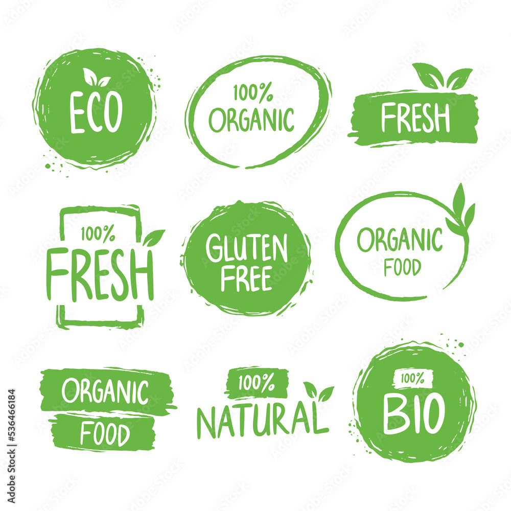 set of bio product emblem hand drawn vector