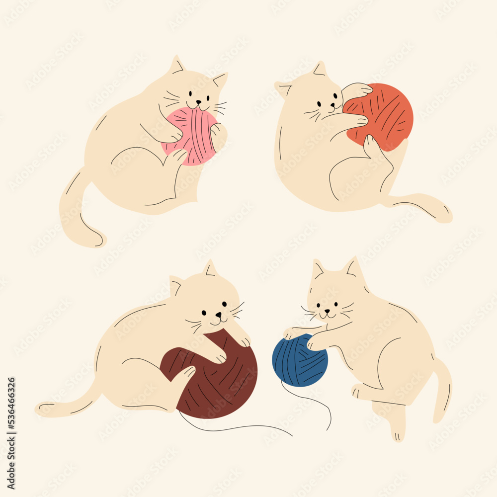 Vector Cat With Yarn
