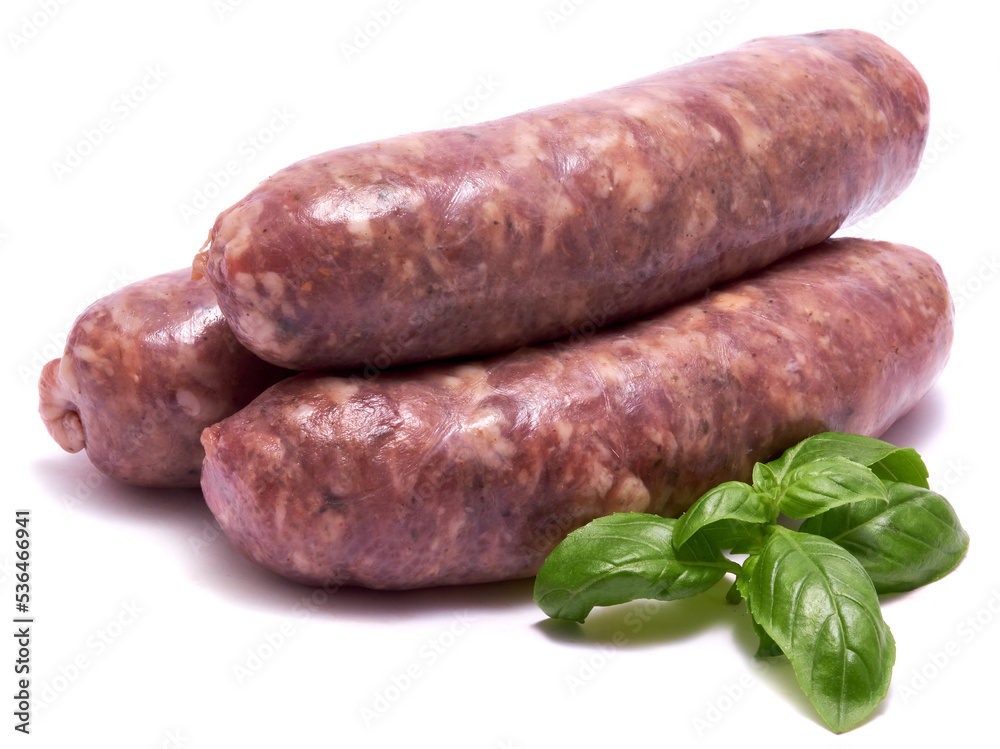 Raw beef or pork grill sausage isolated on white background Raw beef or pork grill sausage isolated on white background
