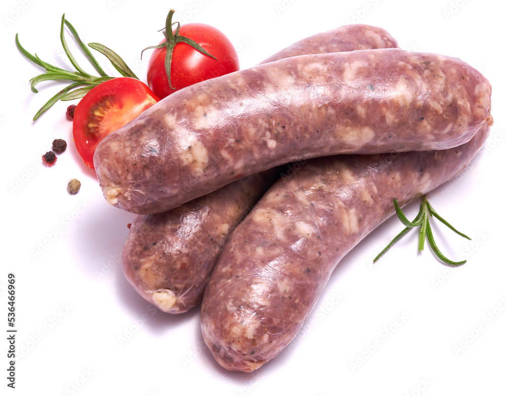 Raw beef or pork grill sausage isolated on white background Raw beef or pork grill sausage isolated on white background