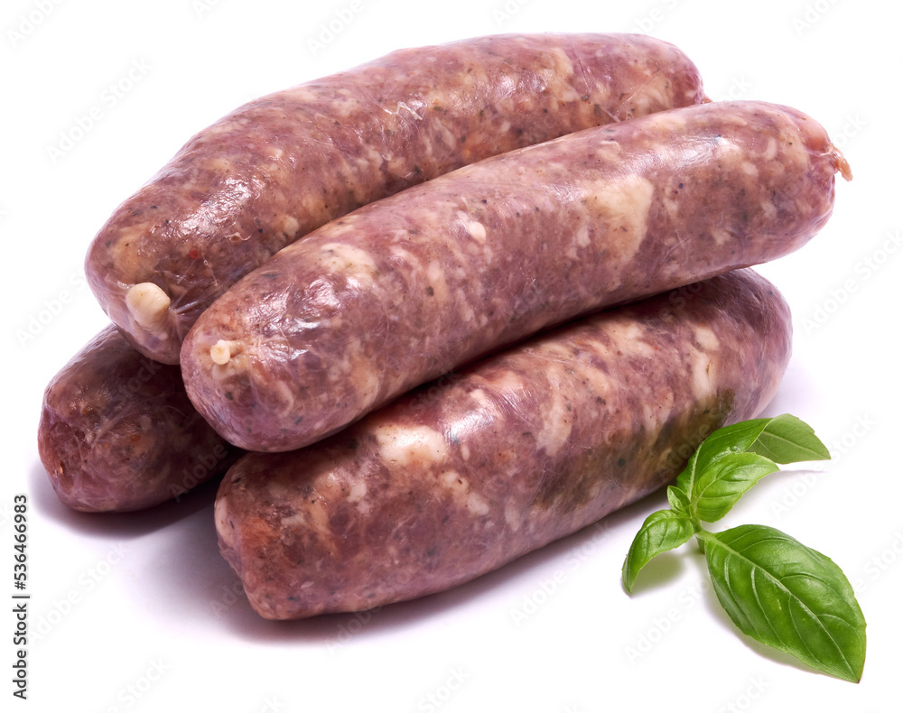 Raw beef or pork grill sausage isolated on white background Raw beef or pork grill sausage isolated on white background