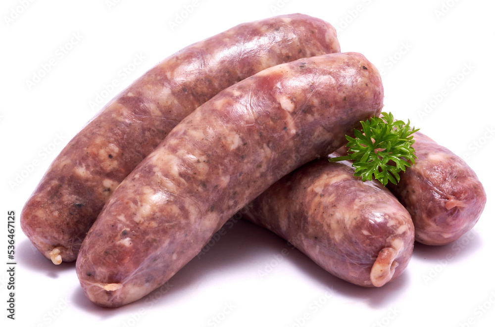 Raw beef or pork grill sausage isolated on white background Raw beef or pork grill sausage isolated on white background