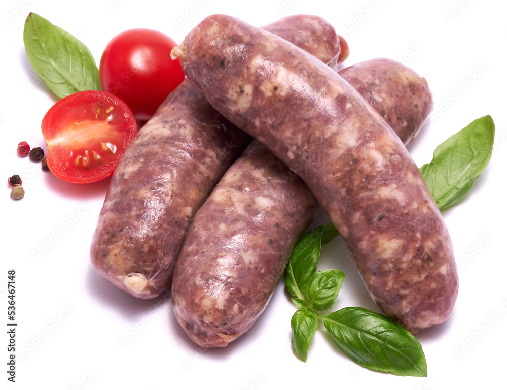 Raw beef or pork grill sausage isolated on white background