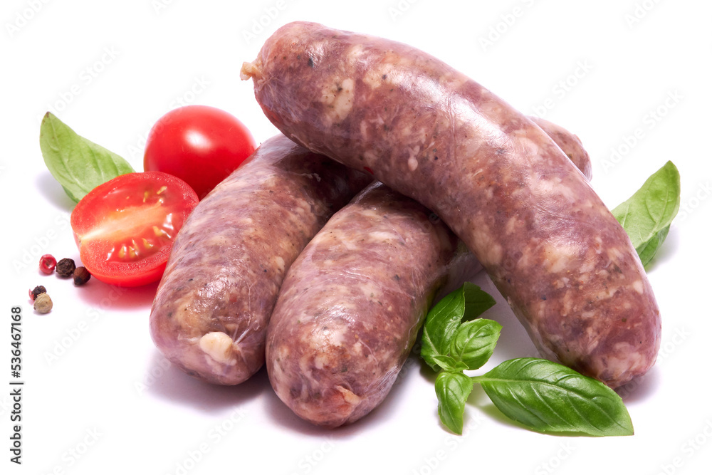 Raw beef or pork grill sausage isolated on white background