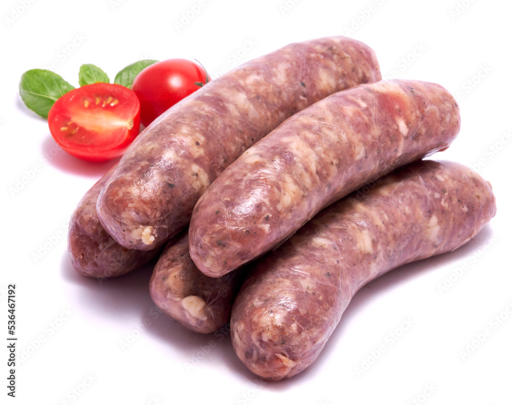 Raw beef or pork grill sausage isolated on white background Raw beef or pork grill sausage isolated on white background
