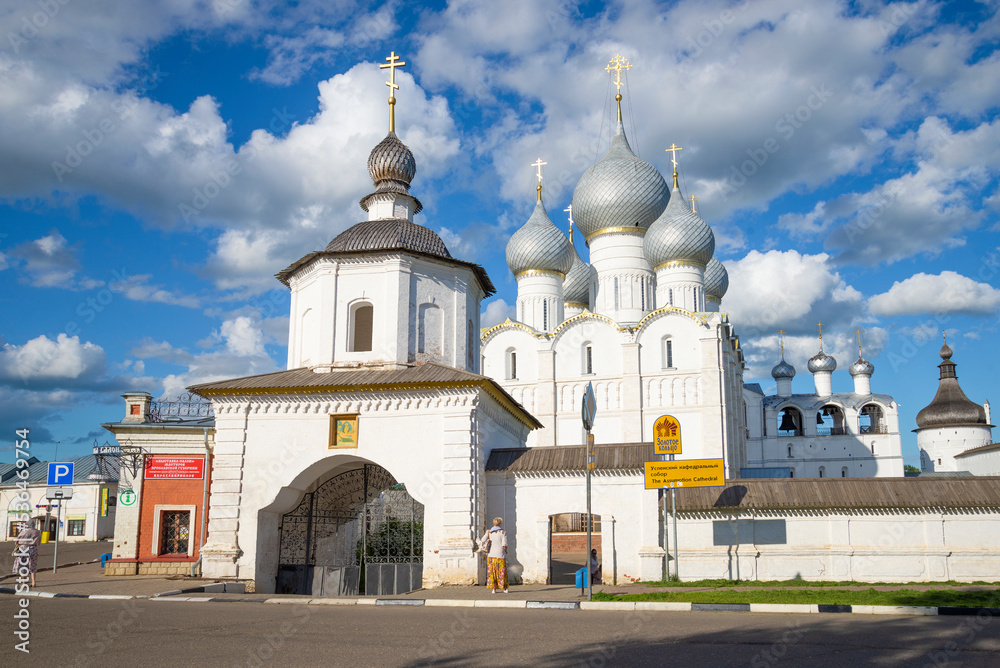 Sunny July day at Assumption Cathedral. Historical center of Rostov. Golden ring of Russia