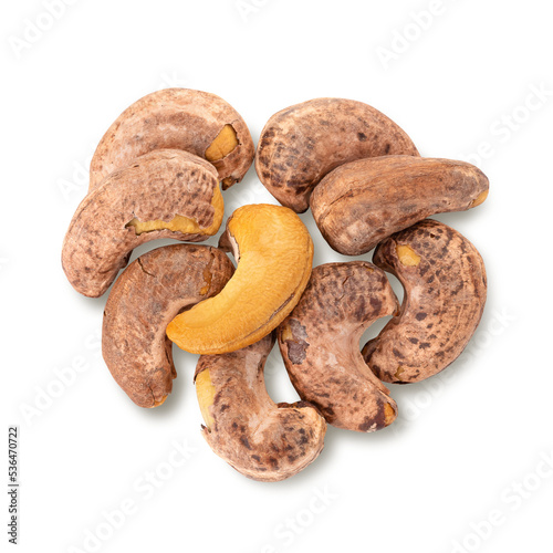 Roasted cashew nuts isolated on alpha background.