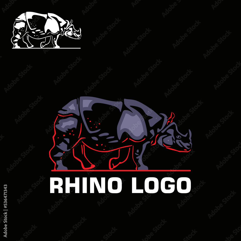 great rhino logo, silhouette of simple and abstract animal standing vector illustrations