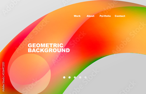 Landing page abstract liquid background. Flowing shapes, round design and circle. Web page for website or mobile app wallpaper
