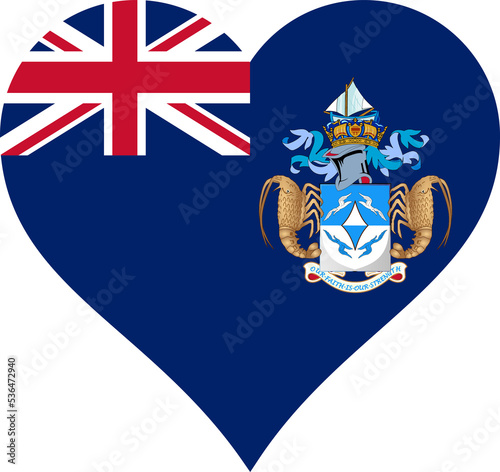 Tristan da Cunha Heart Flag. Tristanian Island Love Shape Flag Sign Symbol Banner. Transparent PNG Flattened JPG Flat JPEG photo