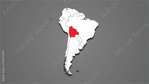 Bolivia country or nation map highlighted in red on the south America continent map vector 