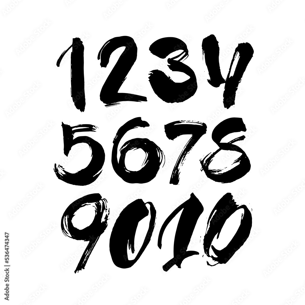 set of calligraphic acrylic or ink numbers. ABC for your design, brush lettering on a white background set of calligraphic acrylic or ink numbers. ABC for your design, brush lettering on a white background