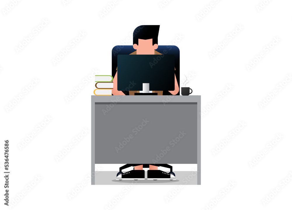 Office worker male working on computer on white background Office worker male working on computer on white background