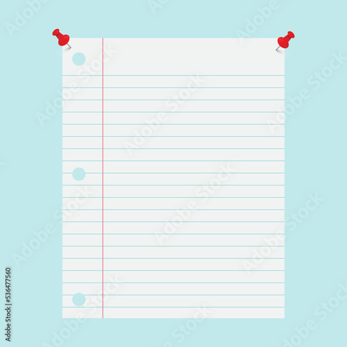 Ruled paper note tacked up on a wall vector illustration background graphic