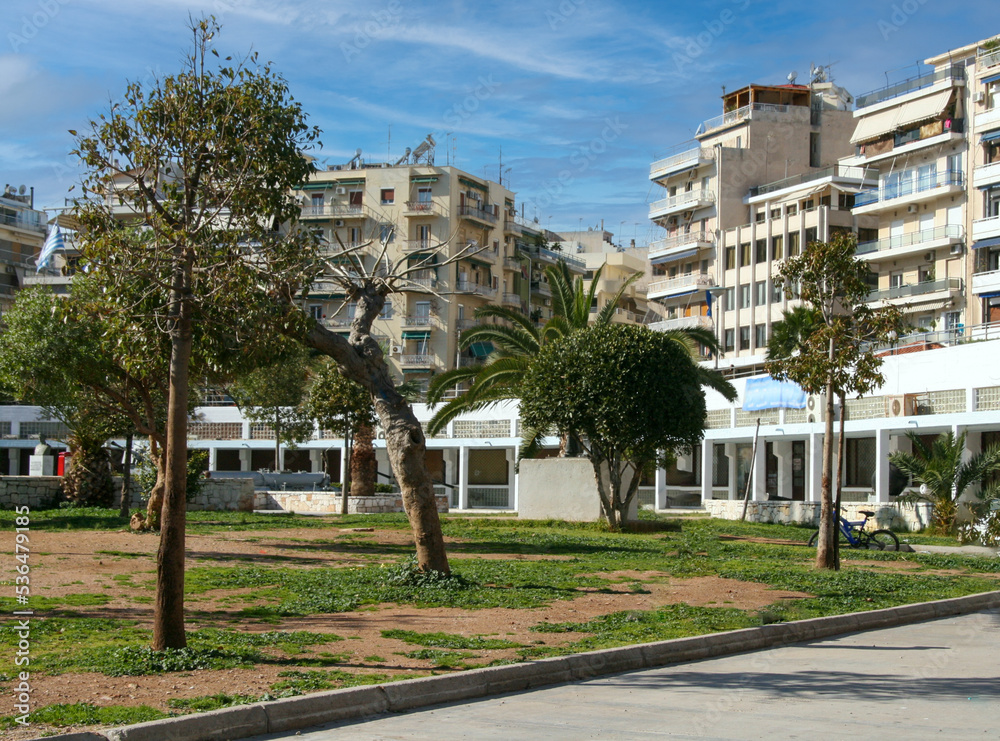 The town square opposite of   nautical museum in marina Zeas, Piraeus port, Greece