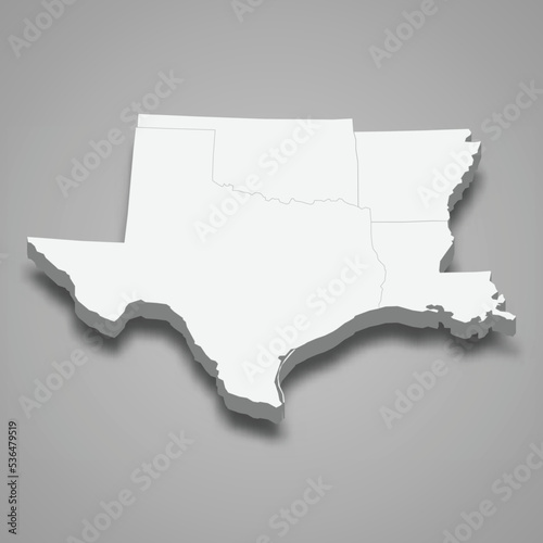 3d isometric map West South Central Region of United States