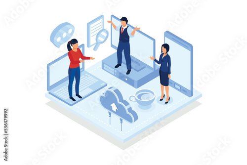 Unified communication. Enterprise communications platform, consistent unified user interface.isometric vector modern illustration photo