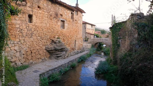 path along the Molinar river in Tobera village, municipality of Frías, province of Burgos, Castile and León, Spain