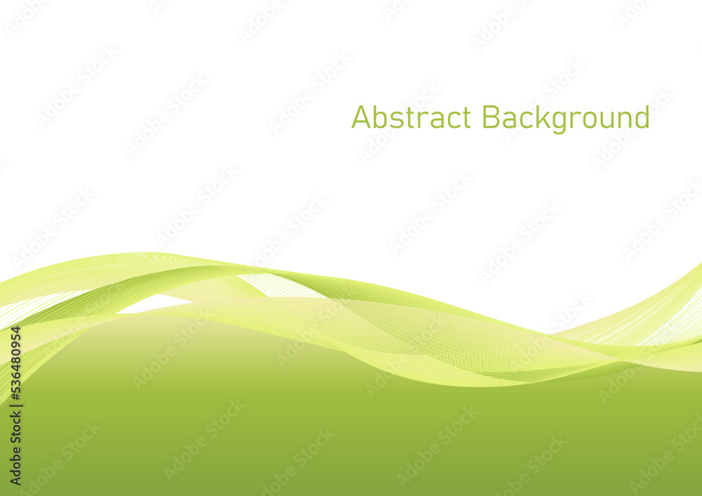 Abstract wave background, flowing green wave line on white background ...