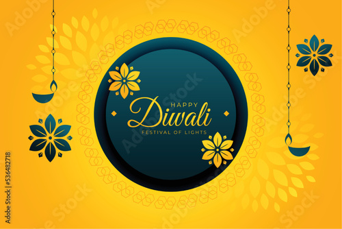 shubh diwali template for indian festival in yellow background