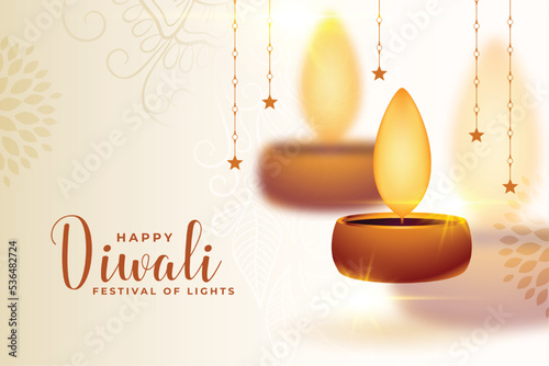 happy diwali wishes card with isolated lamp background