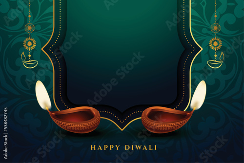 beautiful shubh diwali banner with oil lamp in paisley design