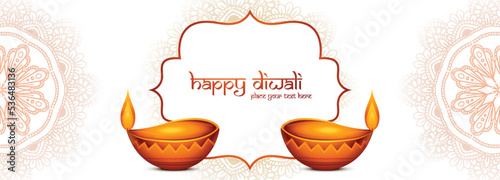 Happy diwali wishes banner with decorative mandalas celebration background