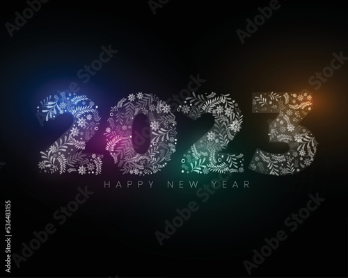 happy new year 2023 banner with shiny floral design