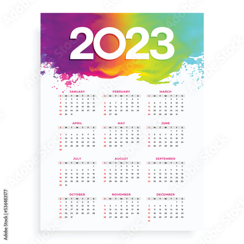 watercolor style 2023 calendar layout for office desk