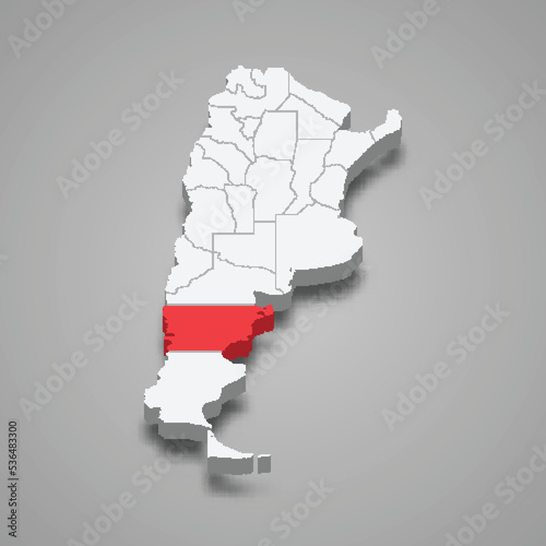 Chubut region location within Argentina 3d map