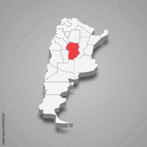 Cordoba region location within Argentina 3d map