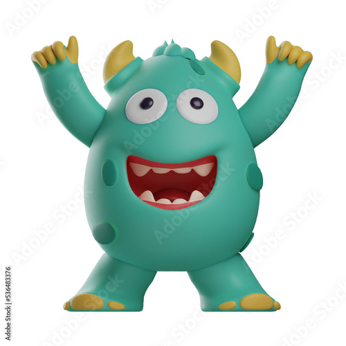  3D Illustration. 3D Cute Monster character with happy face. with a funny laugh. have a cute body. 3D Cartoon Character
