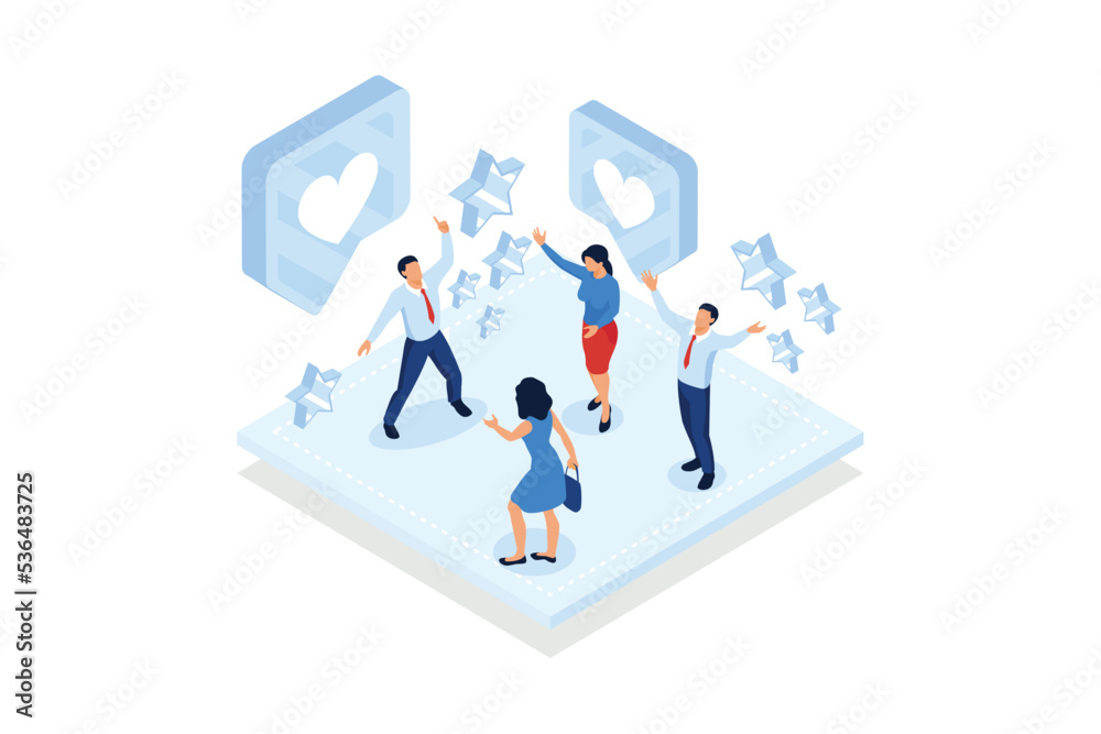 Celebrate business success. Young colleagues drink beer together, celebrate a successful business deal, team building. isometric vector modern illustration