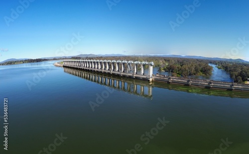 Albury, New South Wales, Australia aerial photography from drone, above Murray river near Hume dam is a major dam across the Murray River downstream of its junction in the Riverina region.