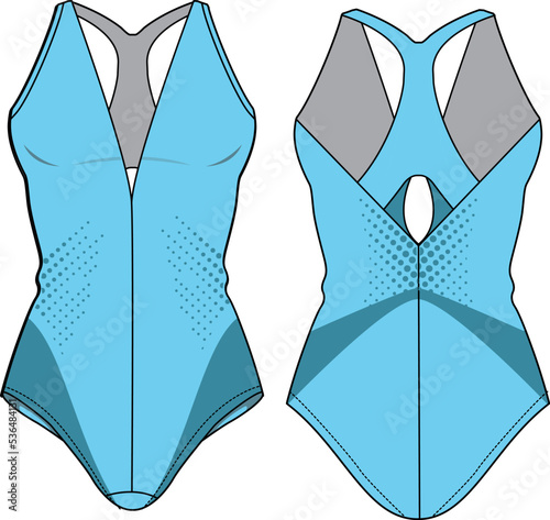Women Dance Leotard with bra active wear design flat sketch fashion Illustration, Bodysuit swimsuit suitable for girls and Ladies . Bodycon Swimwear active clothing.