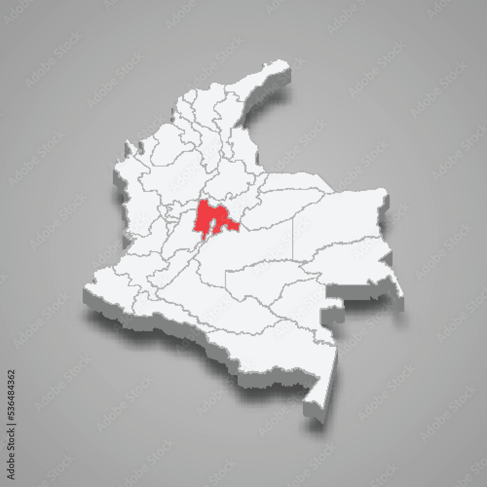 Cundinamarca region location within Colombia 3d map