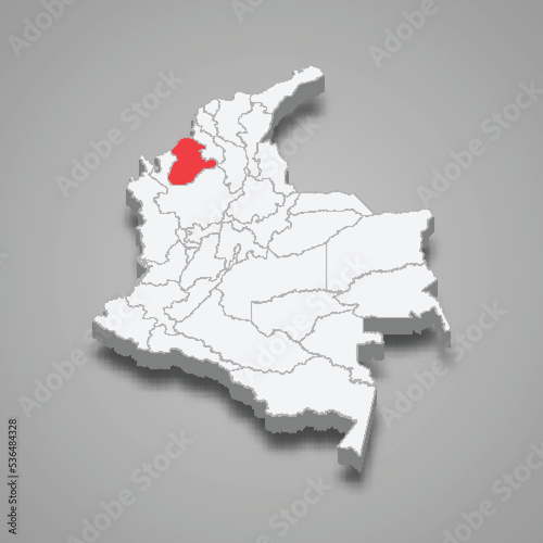Cordoba region location within Colombia 3d map