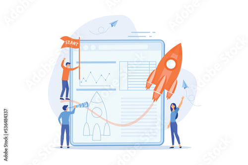 Startup new business project. Development process. Innovation product, creative idea. Start up launch, Start up venture, entrepreneurship concept, flat vector modern illustration