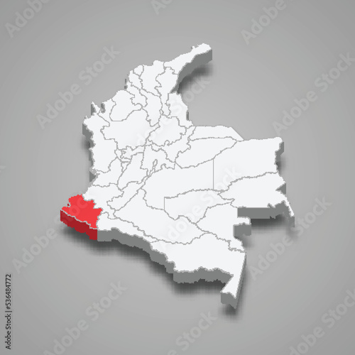 Narino region location within Colombia 3d map photo