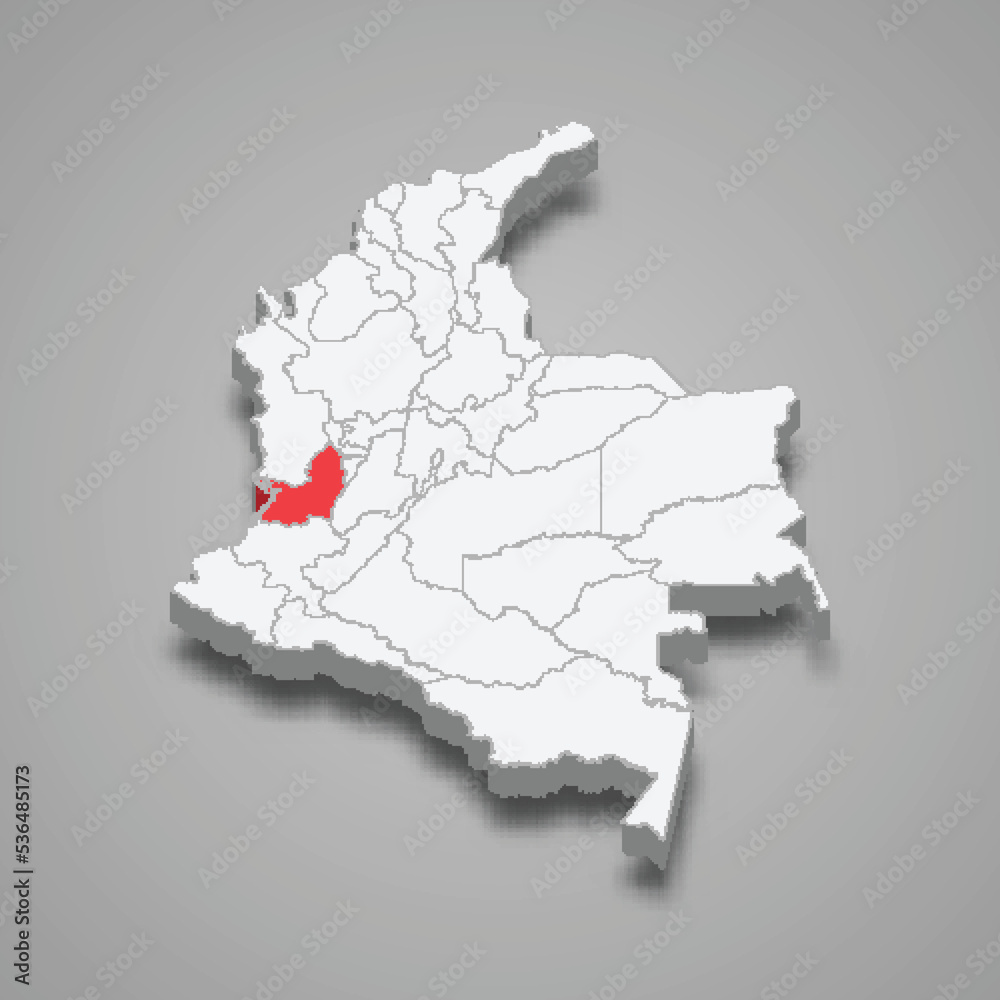 Valle del Cauca region location within Colombia 3d map