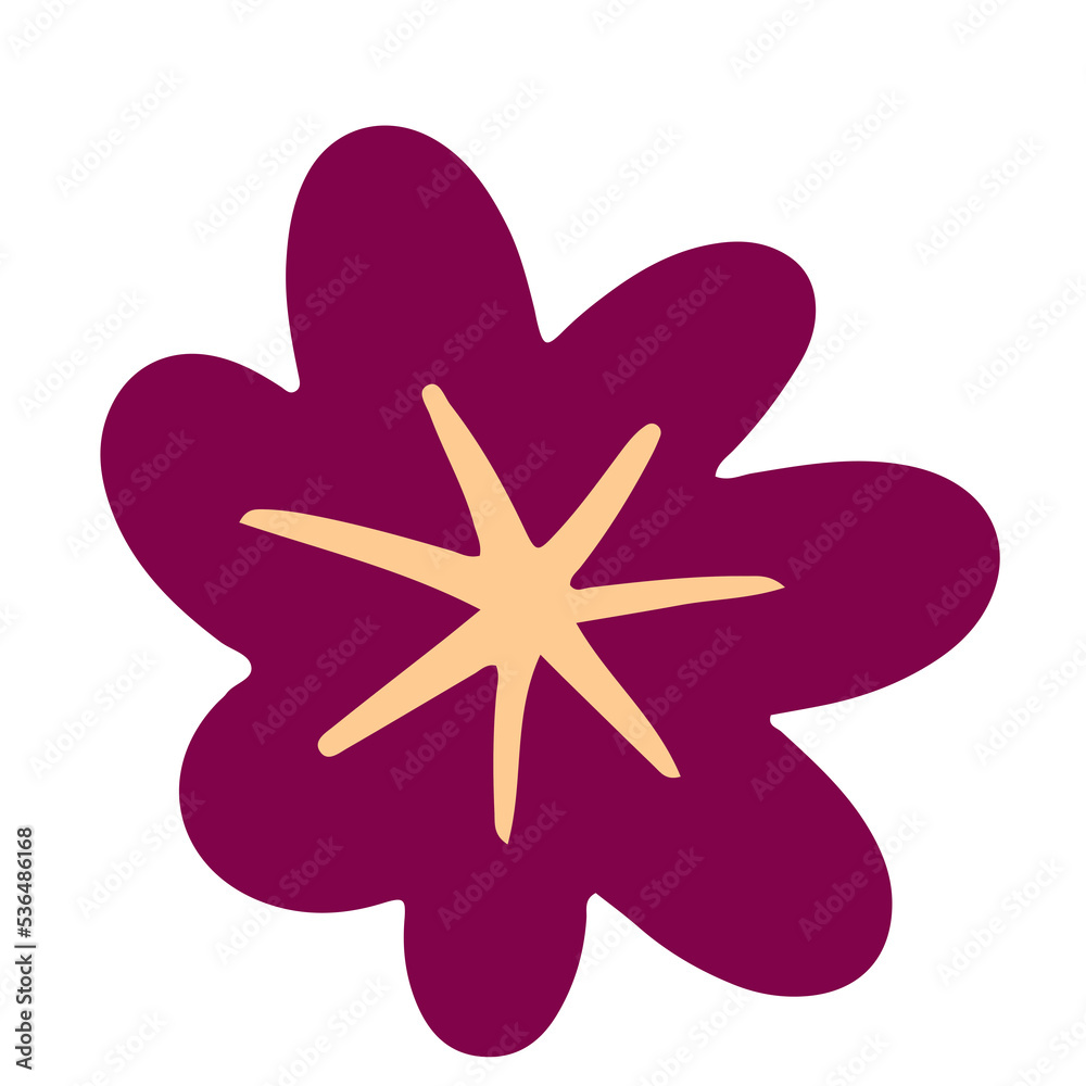 Fototapeta premium Trendy flower illustration in retro flat design element. Floral hand drawn in vintage ornament