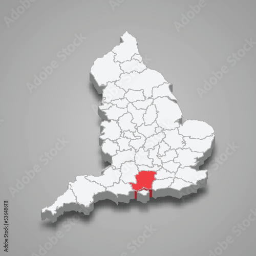 Hampshire county location within England 3d map