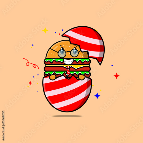 Cute cartoon Burger character coming out from easter Burger look so happy illustration