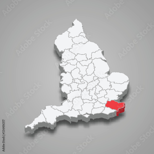 Kent county location within England 3d map
