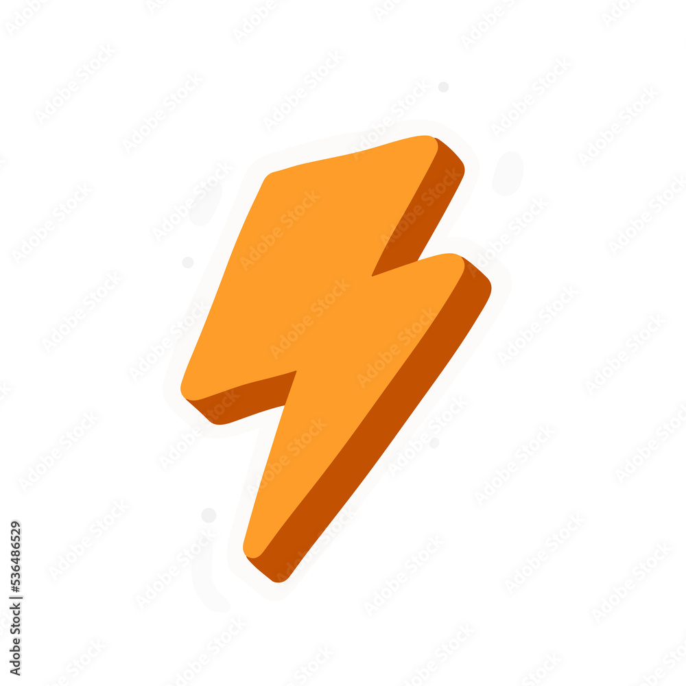 golden thunder in flat 3d design illustration for stickers