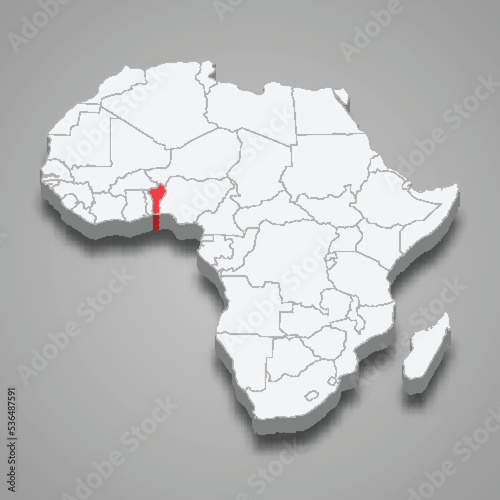 Benin country location within Africa. 3d map