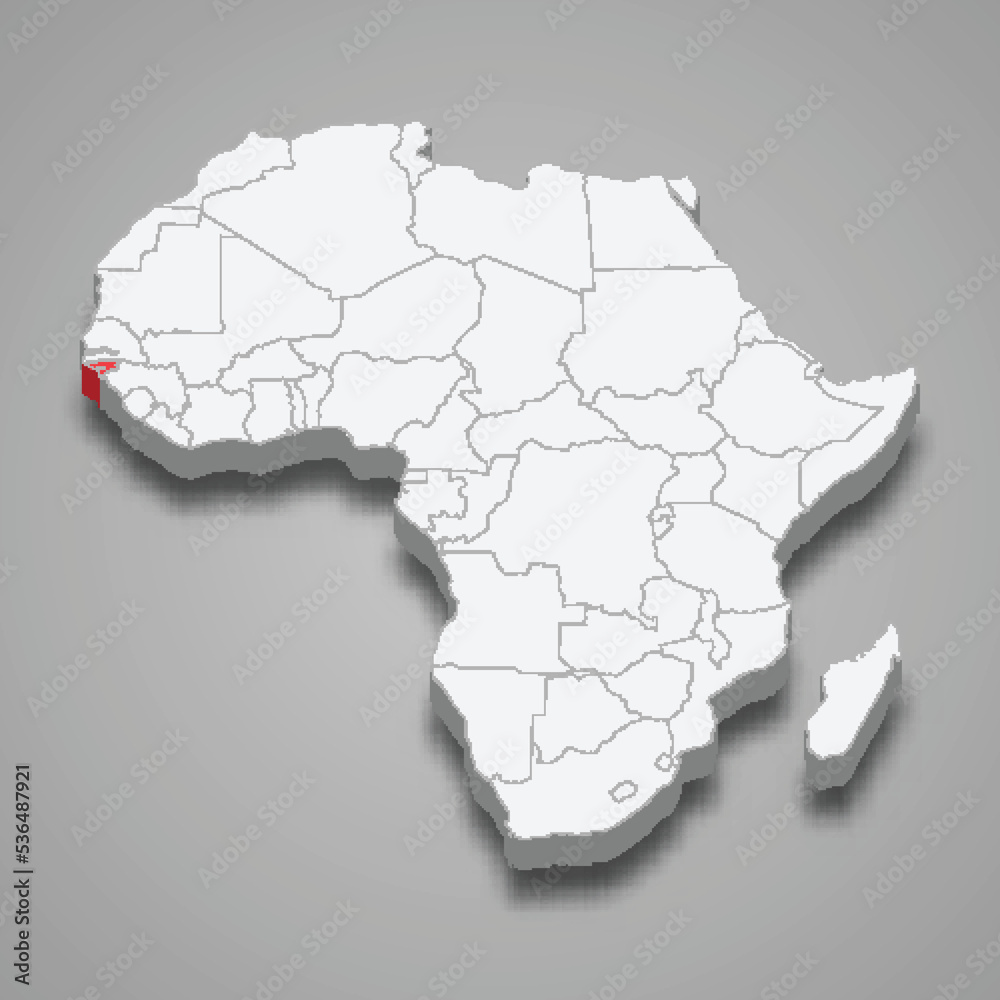 Guinea-Bissau country location within Africa. 3d map Guinea-Bissau country location within Africa. 3d map
