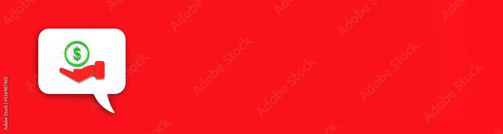 Dollar symbol in hands. Loan approval. Receiving money. Credit notification. Horizontal image. Banner for insertion into site. Place for text cope space. 3D image. 3D rendering. Dollar symbol in hands. Loan approval. Receiving money. Credit notification. Horizontal image. Banner for insertion into site. Place for text cope space. 3D image. 3D rendering.