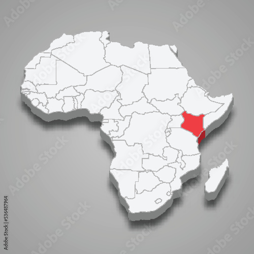  country location within Africa. 3d map Kenya